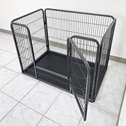 (NEW) $95 Heavy-Duty Dog Pet Playpen w/ Plastic Tray Indoor Outdoor Cage Kennel 4-Panel, 49”x32”x35” 