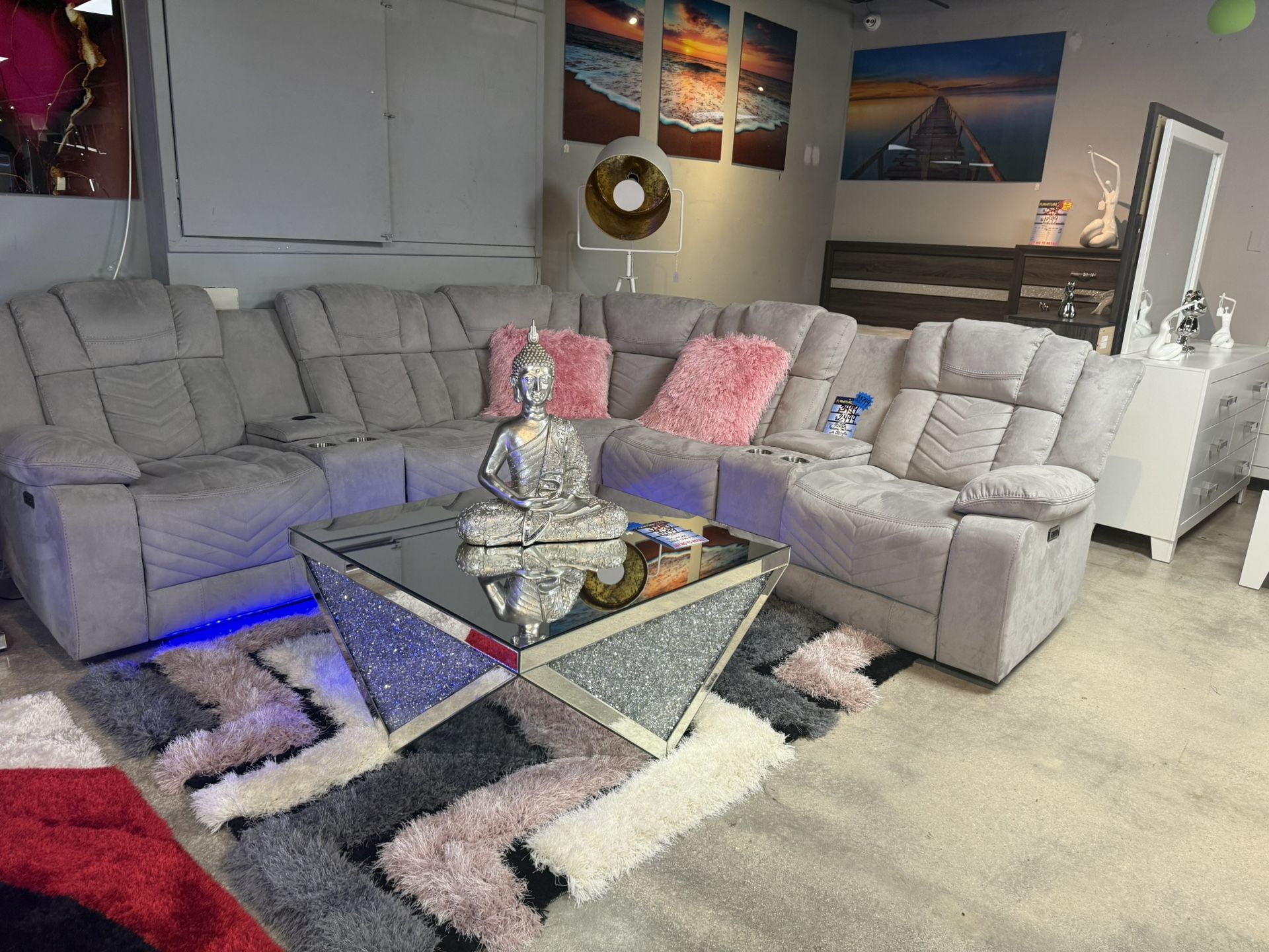 Microfiber Suede Power Reclining Sectional W Led Lights Only $1599