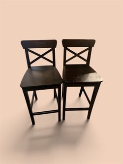 IKEA INGOLF Dark Brown Bar Height Counter Stools Set of 2 – Wooden X-Back Chairs