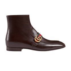 Gucci Brown Leather GG Web Stripe Ankle Boots Size 10.5