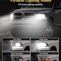 Full LED Headlights Assembly Chrome Compatible with 2009-2018 Ram 1500 2500 3500, DOT Approved Dual Projector Pair with Start Animation DRL Sequential