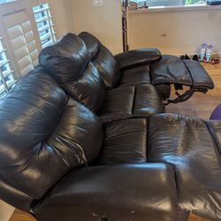Black leather recliner couch (three seater)

