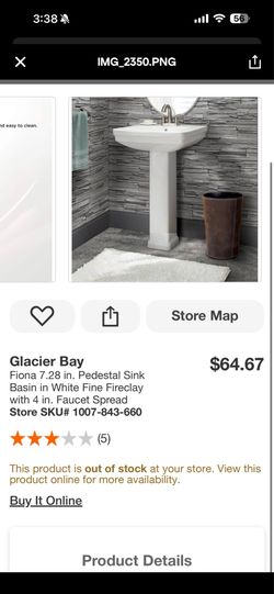 Glacier bay pedestal sink 7.28 white