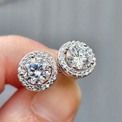 2 Carat Moissanite 18kt White Gold Plated Sterling Silver Stud Earrings.