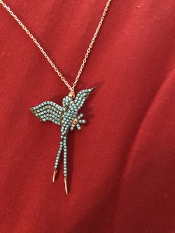 925 solid sterling silver turquoise bird necklace 18”