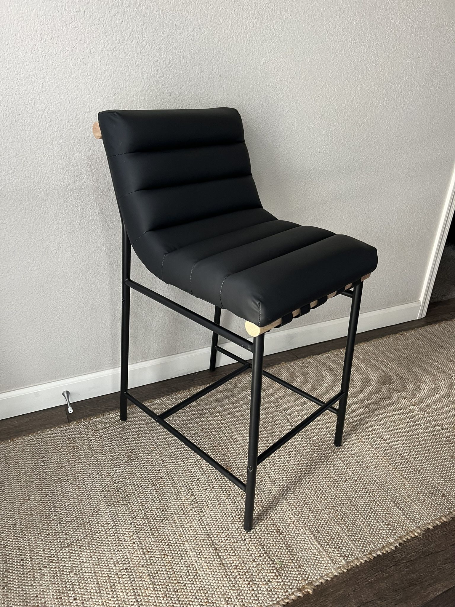 Black Plush Counter Stool Leather Contemporary Metal
