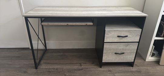Modern Gray Computer Desk w/ 2 Drawers