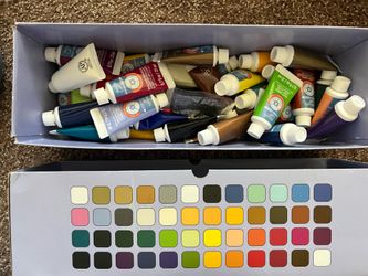 Acrylic paints and brushes
