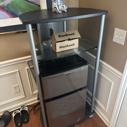 Display Rack with Double Door Mini Fridge with Freezer for Bedroom Office or Dorm with Adjustable Remove Glass Shelves Compact Refrigerator, 3.1 cu ft