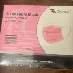 Disposable Face Masks 3-Ply Individually Wrapped for Home, School, Office and Outdoors (100 PCS,PINK)