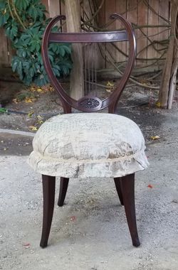 RARE Gorgeous Antique Solid Wood Lyre Harp Piano Music Chair 
