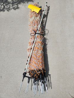 netting fence
net: about 85 ft length, 4 ft height
no tear or hole
used electric fence
net only
$50

P.S: I have solar generator, not sure it works or