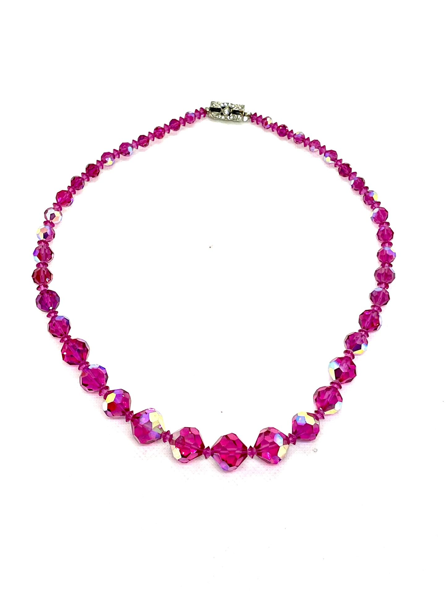 Vintage AB Pink Czech Crystal Necklace 