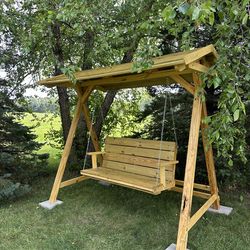 Handmade Wooden Garden Swing With Roof