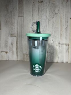Starbucks 16 oz Green Ombre Plastic Tumbler with Mint Green Lid and Straw