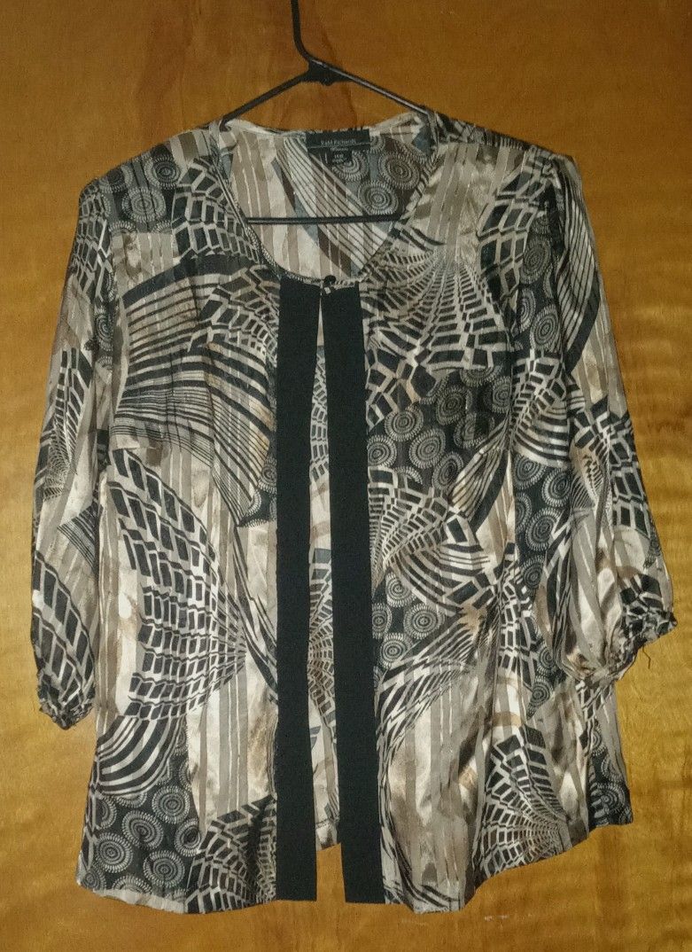 Women’s R&M Richards Plus Black Gold Open Front Jacket Size 14W