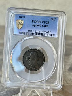 1804 Half Cent Spiked Chin PCGS VF25 Graded Coin