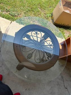 Round Glass Top Table with Wrought Iron Base