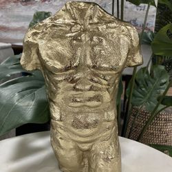 10” Solid Brass Gold Nude Male Torso Statue. Heavy Metal. Well Made Drexel Heritage Coffee Table Or Desk Top Sculpture.