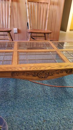 Oak and Glass Top Coffee and end Tables