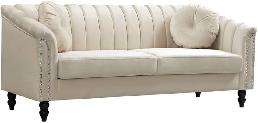 Sofa Microfiber Chesterfield Upholstered Sofas Loveseat Couch Chair Sets with Style Button Tufted, Scroll Arms and Nailhead for Living Room
