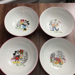 Vintage Disney Fa La La Bowls (Set Of 4) Goofy, Pluto, Mickey, And Minnie