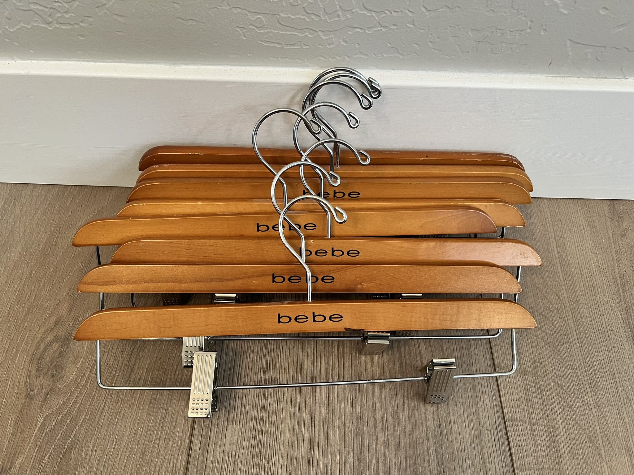 Bebe Set of 8 Wood Pant/Trouser/Skirt Hanger w/ Adjustable Rubber Clips