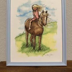 Girl on a Horse Art Print by Phyllis Harris Designs