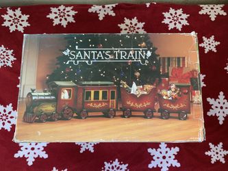 VTG Large Santa’s Train Wooden Christmas 4 Piece Train Set From Costco Rare 