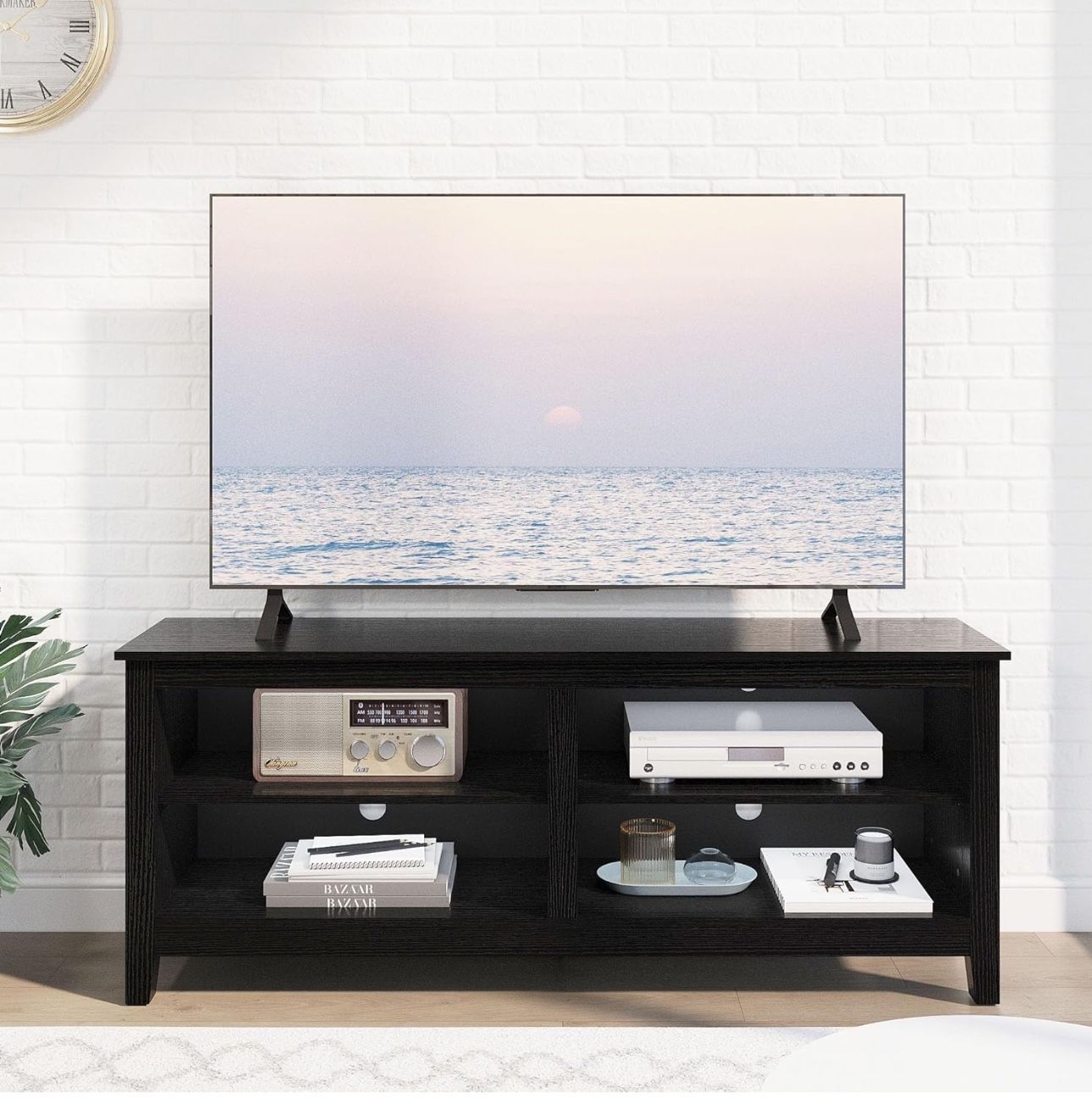 TV Stand for 65 inch TV with Storage,Modern TV Entertainment Center for Bedroom,TV Media Console Table with 4 Open Storage Shelve,55 inch Wood TV Cabi