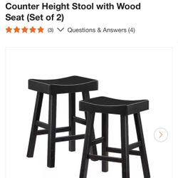 Oxton 24.5 in. Black Wood Counter Height Stool with Wood Seat (Set of 2)