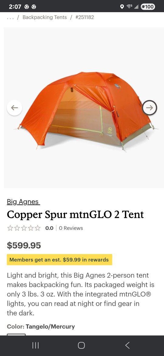 Big Agnes Copper Spur MTNGLO 2 Tent