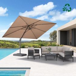 New PURPLE LEAF 9' X 11.5' Patio Umbrella, Rectangle Outdoor Cantilever Umbrella, Aluminum Offset Umbrella with Champagne Frame and 360° Rotation for 
