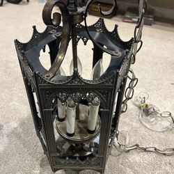 Vintage Lightcraft Lamp Cast Brass Hanging Gothic Mid Century
