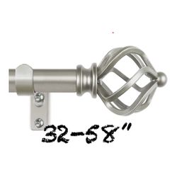 Silver Curtain Rod 32 to 58 Inch(2.6-4.8ft), Adjustable Curtain Rods for Windows 28 to 48 Inch, 3/4 Inch Splicing Drapery Rods with Twisted Cage Finia