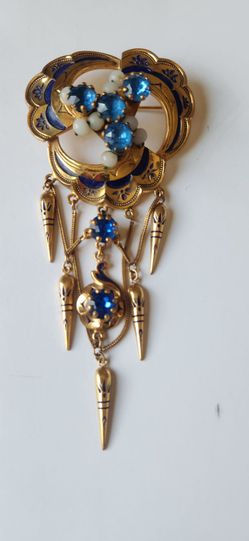 Collectible Leo Glass Blue Dangle Brooch