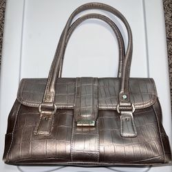 Liz Claiborne Faux Leather Bronze Crocodile Alligator Skin Saddle Embossed