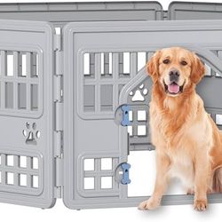 24" Height 6 Panel Dog Playpen with Door,Thickened Material,Resin Dog Play Pen for Small and Medium Dogs,Portable for Easy Transportation and Storage