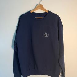Navy Blue New York Times Newspaper NYC Embroidery Crewneck Sweatshirt 