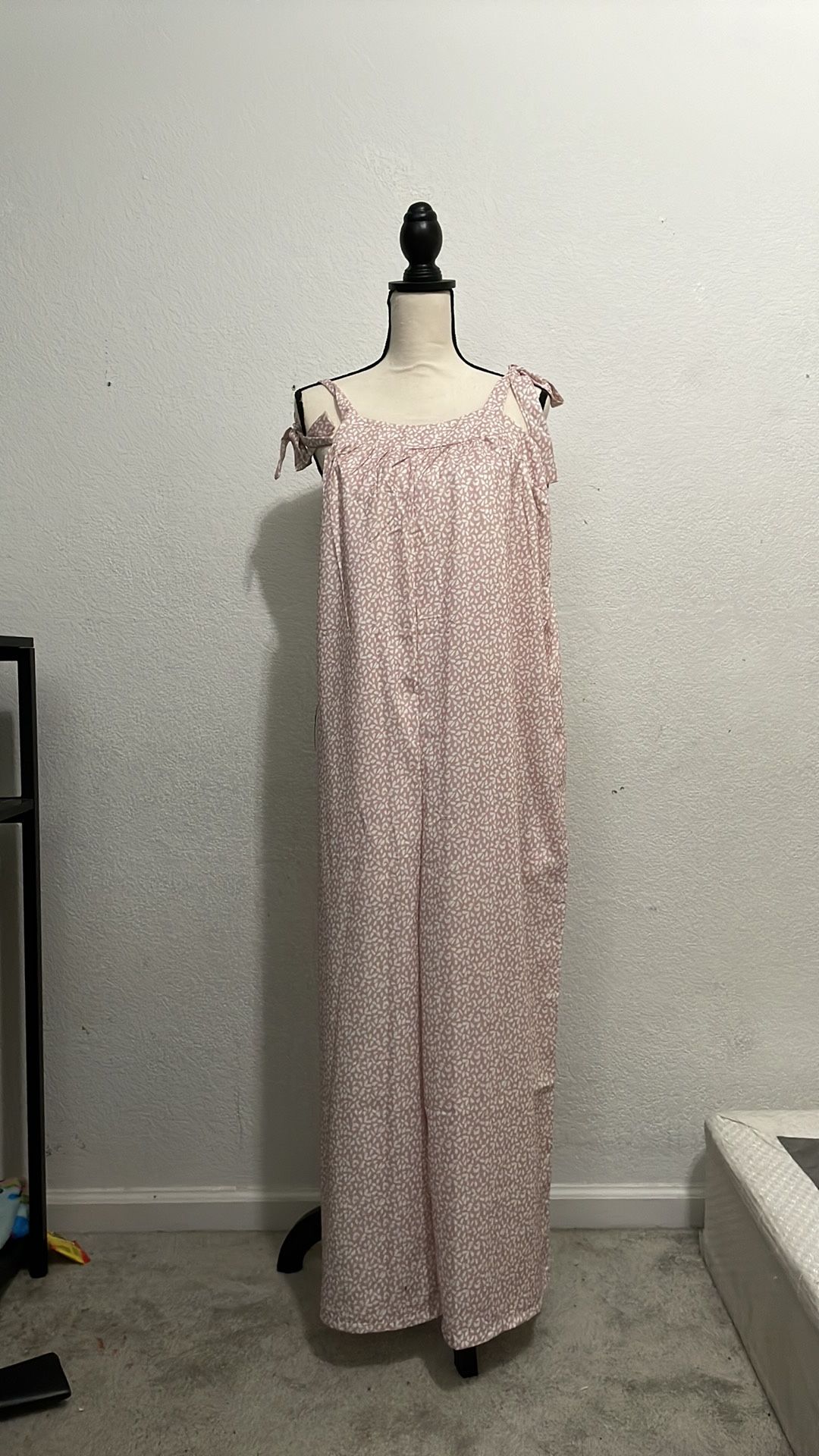 Pink Floral Tie Shoulder Wide Legged Romper