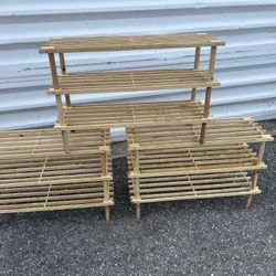 $30 for all 3! 3 Wooden Three Tier Shoe Storage Rack Shelf Shelves! Study.  29x10x19in