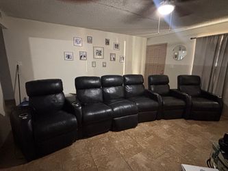 Brown Leather Home Theater Recliner Seating Set
