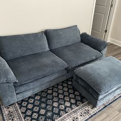 Navy Blue Sofa with Matching Ottoman