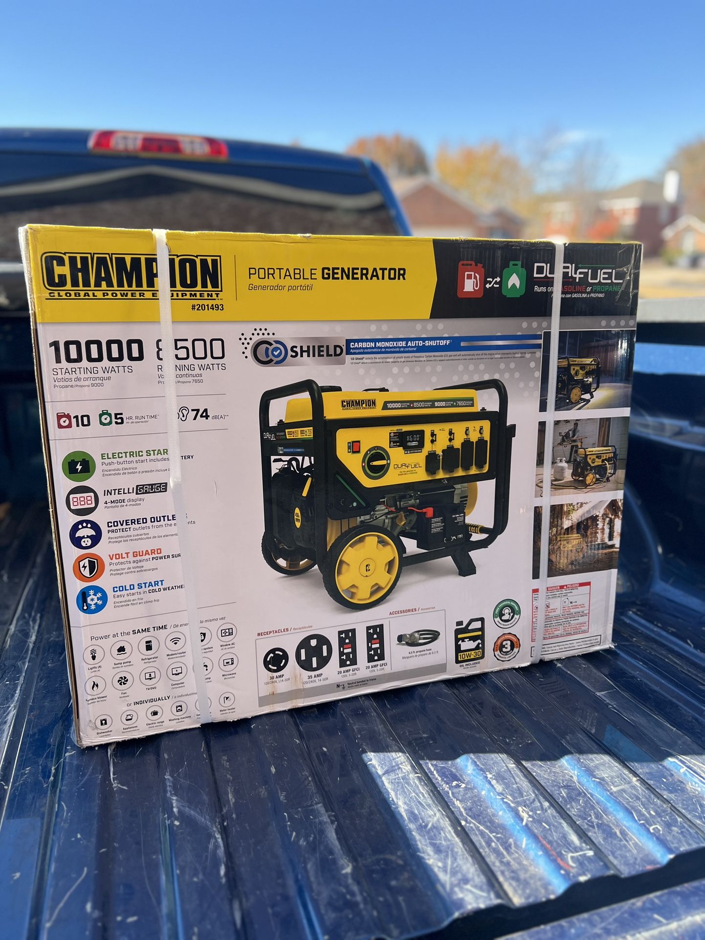 Champion Power Equipment 10000/8500 Watt Dual Fuel Portable Generator Electric Start CO Shield