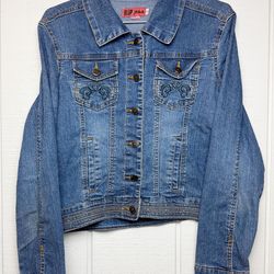 Hip Jeans Denim Womens Jacket Bling size 11 USA Embroidery Breast pockets Button