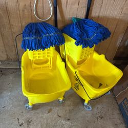 2Janitorial Mop Buckets , 3 Poles An Mop Heads
