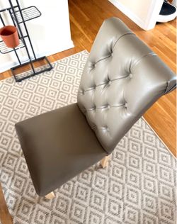 4 chairs , Gray Tufted Faux Leather Accent Chair