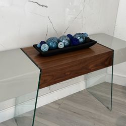 Casabianca 47" Blocky Gray & Walnut Console Desk w/ Glass Legs