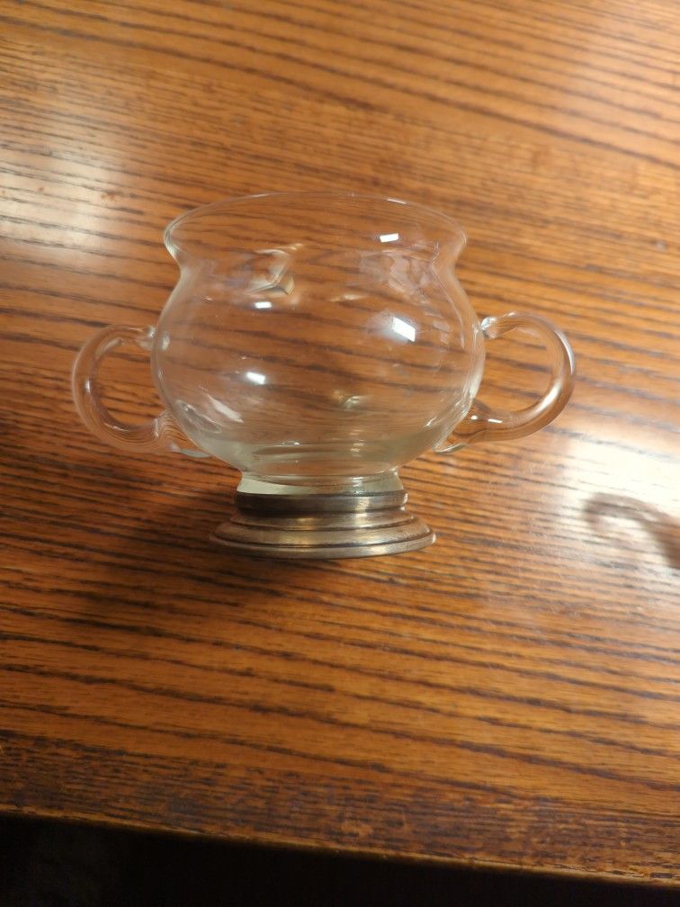 Antique Glass Set Base Is Sterling Sliver Bottom 