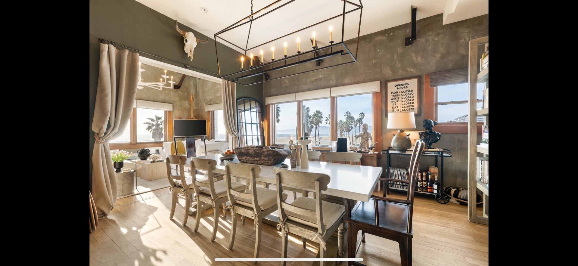 RH St. James 108” Marble Dining Table + 8 English Schoolhouse Chairs — Venice